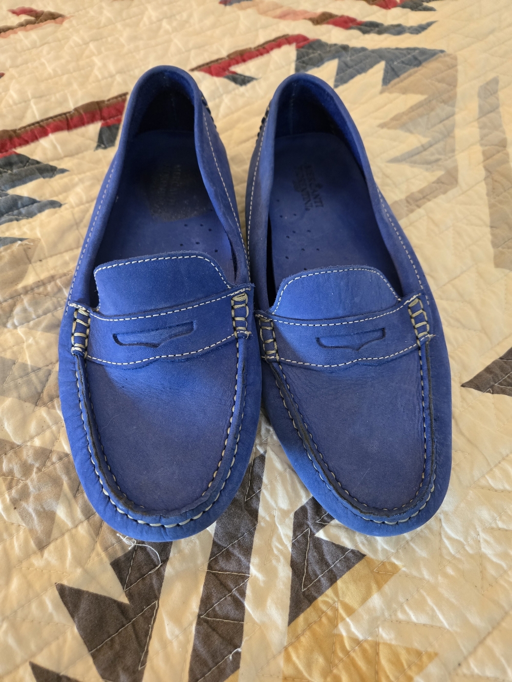 Women's Blue Suede Penny Loafers Drinking Moccasins Mercanti Fiorentini Size 8.5